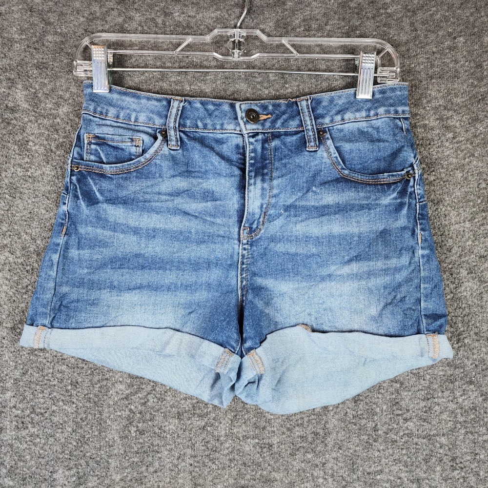 Wax Jean Denim Shorts Women‎ Medium Blue Butt I Love You Cuffed Push Up 90232
